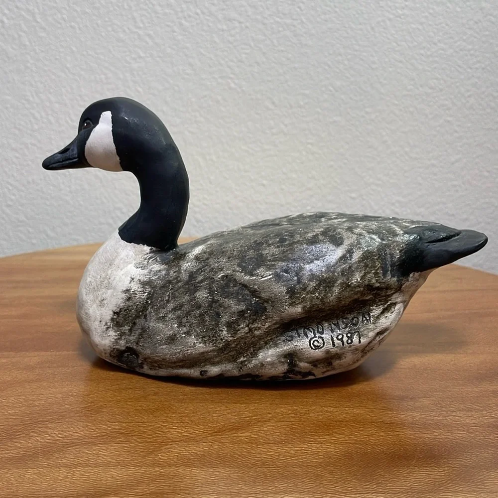 Vintage Hand Crafted Hand Made ‘87 Ceramic Goose Black &White Rustic Cabin Decor
